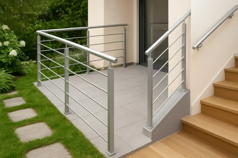 Modern aluminum handrails installed on a home staircase enhancing safety and style